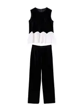 上質なサテンノースリーブトップス【女性用・着回ししやすい・スリムフィット】とストレートパンツ（セットアップ対応）