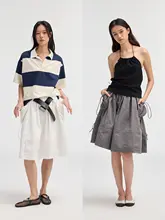 夏用のデザイン感ある大振りスカート【ゆったりとした中長丈・大人の女性向け】
