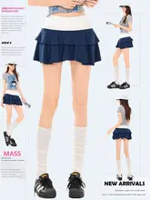 ティアードスカート レディース プリーツ ミニ ハイウエスト パッチワーク アメカジ ヴィンテージ プレッピー ギャル系 「MASS」