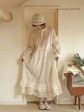 レトロ文芸風 花柄レース付き長袖ワンピース【春用・重ね着スタイル・ゆったりシルエット】