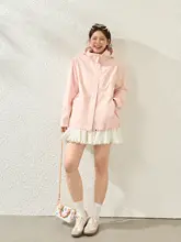 セットアップ レディース 大きいサイズ ピンク フードジャケット 白 スカート 韓流 着痩せ 甘め