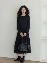 春用 ラウンドネック リネン混長袖シャツワンピース【ウエスト絞り・Aライン・通勤用】