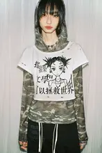 迷彩デザインのフード付きTシャツ【夏用・カジュアル・女性用】（セットアップ対応）