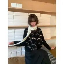 カーディガン ラウンドネック ハンドメイドリボン付き レディース 春秋向け ニットアウター