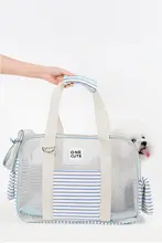 夏用ペット用通気性バッグ【青白ストライプ・肩掛け・手提げタイプ】