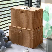 広々とした収納ボックス【フェイクラタン・衣類や布団の整理・車載用・持ち運び便利】