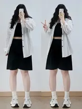 ハイウエストブラックスーツショートパンツ【ゆったりとしたデザイン・夏用・女性用】（セットアップ対応）