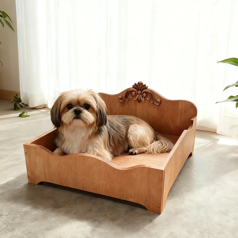 アンティークデザインの木製ペットベッド【リボン付き・猫用・小型犬用】