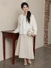 杏色のハイウエストマキシスカート【レディース・大きなフレア・秋用】（セットアップ対応）
