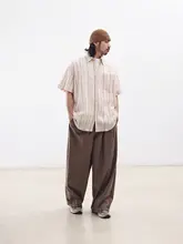 NOEARS 夏らしい若々しい気分を演出するアプリコットカラーの縦縞 シャツ