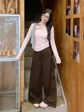 春用 レディース ピンク Vネックリボン付き長袖Tシャツ【デザイン性・オフショルダー】