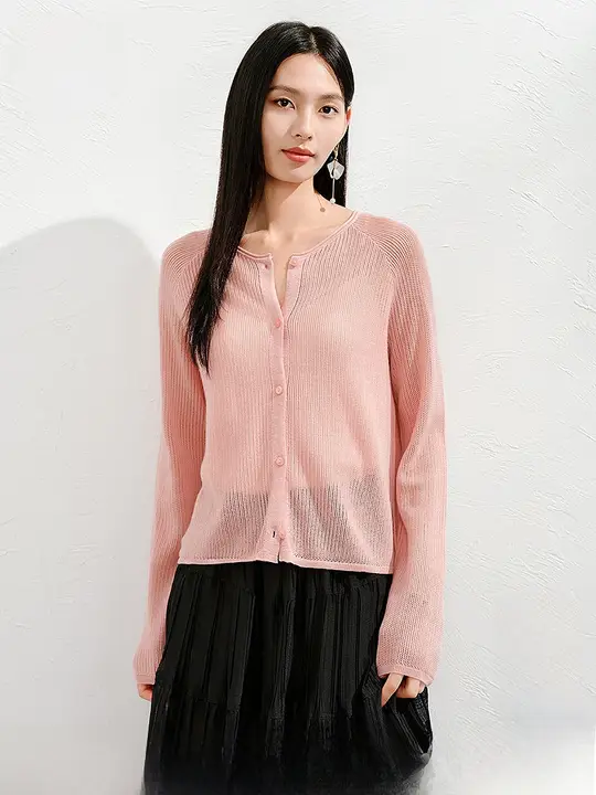 涼しげなデザインの透かし編みカーディガン【女性用・夏季・柔らかい風合い】（セットアップ対応）