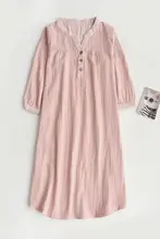 チェック柄Vネック春秋用パジャマワンピース【コットン生地・七分袖・ルームウェア】