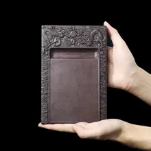 硯 双龍戯珠 老坑天然石 手作り 高級 文房四宝