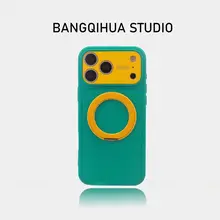 夏にぴったりなバイカラーの液体シリコン製iPhone用ケース【360°回転スタンド付き・強化保護・大きなウィンドウデザイン】