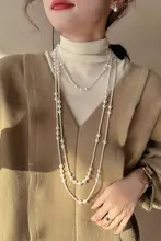 多機能！パール重ね付けロングニットネックレス【高輝度・純銀製】