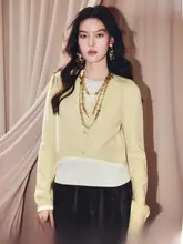 重ね着風Vネックニットトップス【長袖・冬用・極上の柔らかさ】（セットアップ対応）