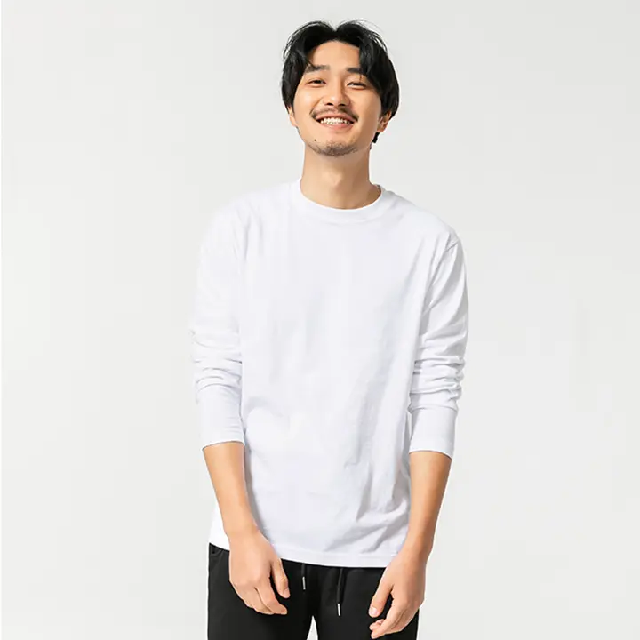 コットン製 丸首長袖Tシャツ【厚手・無地・カジュアル・ユニセックス・ミストパープル】