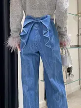 春季ヴィンテージスタイルのハイウエストデニムパンツ【立体的なリボンデザイン・オールシーズン対応】