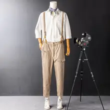カジュアルオーバーオール【復古風・取り外し可能・スリムフィット・男性用】（セットアップ対応）