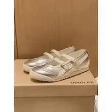 真皮仕様のバレリーナ風ラウンドトゥ内蔵ヒールマリージェーンシューズ【春用・ダブルバックル・カジュアル】