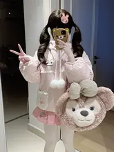 可愛い猫デザインのロリータスタイル冬用フリースコート