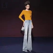美脚効果のあるアメリカンレトロ風ハイウエストパンツ【高ストレッチ・微フレア・レディース】