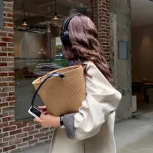 ラウンジスタイルの手編みバケットバッグ【ブラウン・ショルダーバッグ】