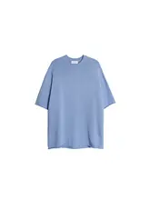 感のあるブルーのラウンドネック短袖ニットトップス【夏用・ゆったり・女性用】