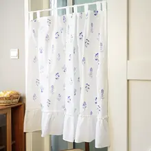 フランス風 刺繍入りレトロデザインのポリエステルカーテン【穴あけ不要・小窓用・半カーテン】