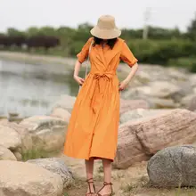 全棉製のフェミニンワンピース【春夏用・ゆったりデザイン・ジャケット風・フレンチスタイル】