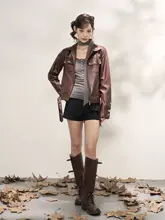 PUレザーアウター【秋冬用・防風・厚手・ジッパーカラー・長袖・甘辛ミックス】