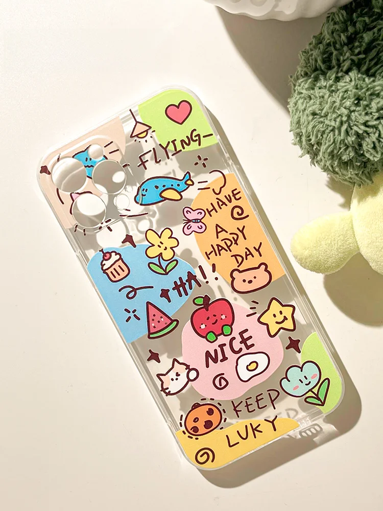 手描きカートゥーンデザインのiPhoneケース：透明シリコン製の保護とデザイン性を実現