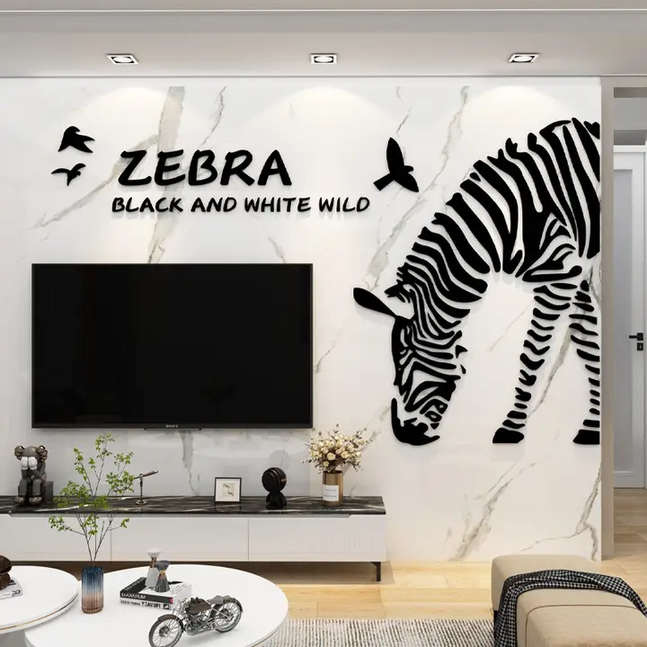 壁面装飾用 ゼブラ柄自粘着シール【3D立体・玄関用】