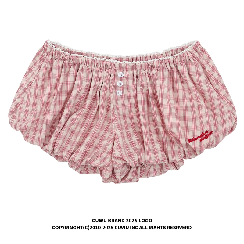 グレーのAラインフラワーボトムショートパンツ【女性用・夏用・チェック柄・極上の柔らかさ】（セットアップ対応）