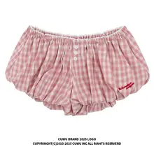 グレーのAラインフラワーボトムショートパンツ【女性用・夏用・チェック柄・極上の柔らかさ】（セットアップ対応）