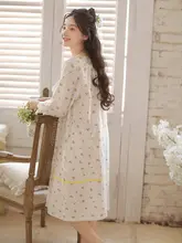 パジャマワンピース レディース 綿100% ダブルガーゼ 花柄 長袖 ミディ丈 甘め ルームウェア 春秋夏