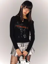 トップス レディース 長袖Tシャツ アメリカン風 ドローコード ウエストリボン カットアウト 甘辛MIX ブラック 初秋 「YUKAHOUSE」
