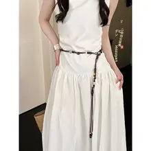 ボヘミアン風編み込みビーズブラウンウエストチェーン【レトロデザイン・民族風・スカートに適した装飾】