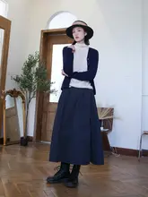 秋冬用コットンツイード半身スカート【Aライン・大きなドット・中長丈】（セットアップ対応）