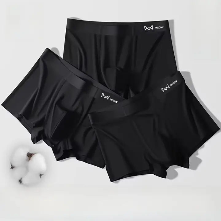 黒色無痕モダールコットン製抗菌ボクサーパンツ【平角・通気性・スポーツ用】