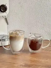 二重断熱防熱コーヒーカップ 家庭用 水を飲むカップ ガラス アメリカンラテカップ 高い美的価値