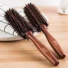 ヘアブラシ 男女兼用 家庭用 円筒形 木製ブラシ