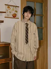 南鶴 メンズストライプ長袖シャツ【秋用・カジュアル・ヴィンテージ風】