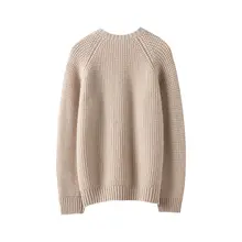 気品と快適さを両立！厚手クルーネック羊毛ニットセーター【ゆったりシルエット・冬用】