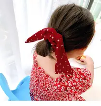 子供用 ダルマ風ヘアゴム【デザインリボン・ポルカドット・シフォン素材】