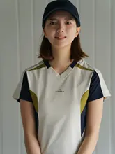 Tシャツ レディース Vネック カラーブロック ストレッチ 半袖 ウエストシェイプ スタイルアップ アメリカンスタイル レーシングスタイル アウトドア サイクリング 夏 「NBN」