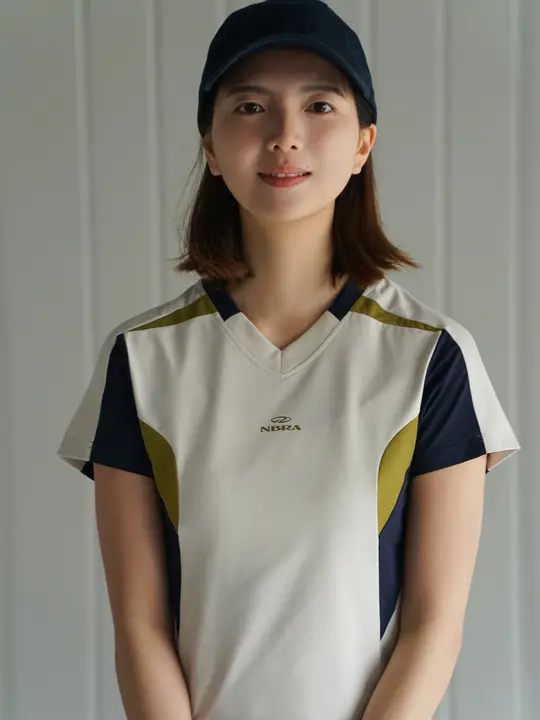 Tシャツ レディース Vネック カラーブロック ストレッチ 半袖 ウエストシェイプ スタイルアップ アメリカンスタイル レーシングスタイル アウトドア サイクリング 夏 「NBN」