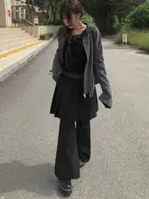 黒の重ね着風プリーツスカートパンツ【春秋用・カジュアル・女性用】（セットアップ対応）