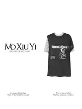 不規則デザインのレイヤードTシャツ【レースインナー付き・トレンディ】（セットアップ対応）